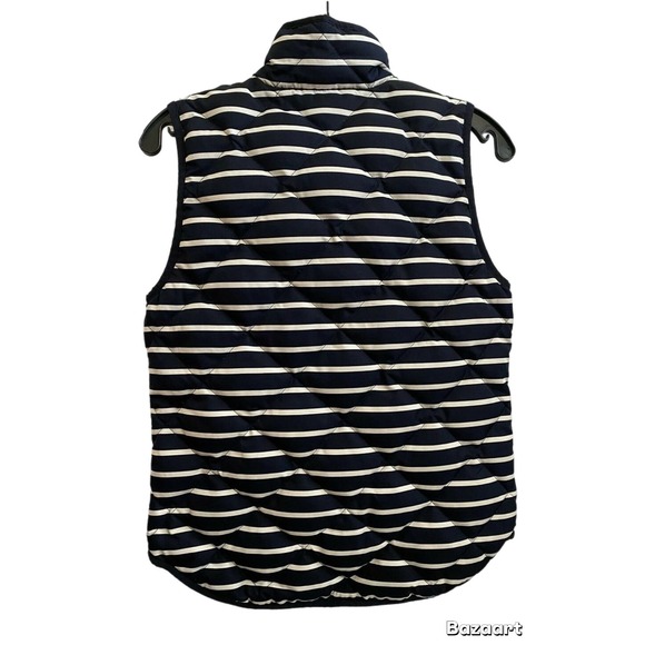 J. Crew Quilted Puffer Vest Down Filled Navy Blue White Stripe Gold Preppy Small - Picture 3 of 7